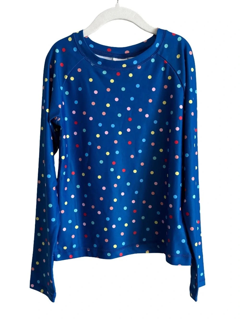 NWT Hanna Andersson Sunblock Rash Guard Top Baltic Blue Polka Dot Multi 10 140cm